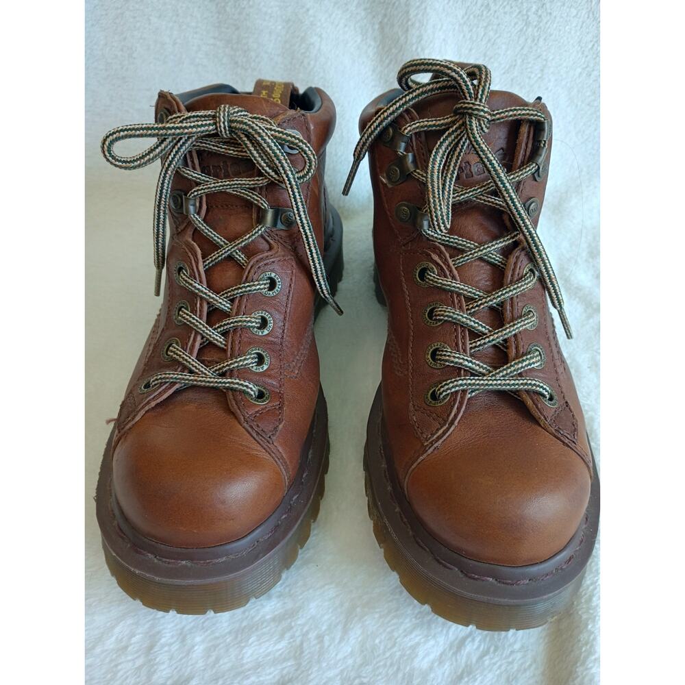 DOC DR. MARTENS 8287 Brown Leaather Air Wair Lace-Up Work Boots Mens 7 Wmns 8